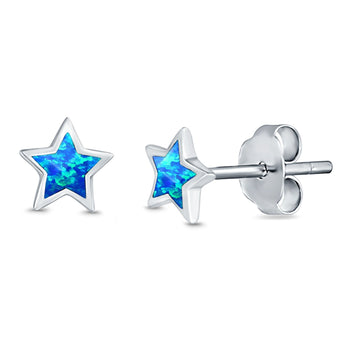 Stud Earrings Lab Created Blue Opal 925 Sterling Silver (5mm)